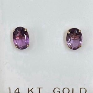 Solid 14k White Gold Genuine Amethyst Stud Earrings